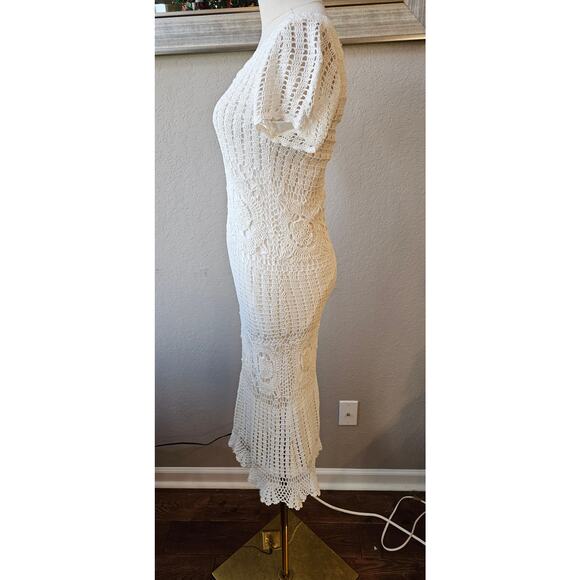 Kroshetta by Papillon Crochet Knit Dress Size M White Lace Open Weave Boho - Picture 6 of 12